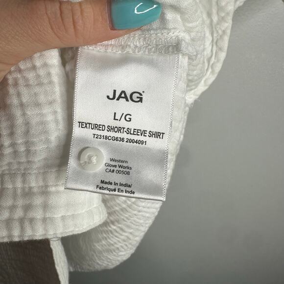Jag 100% cotton textured short sleeve button up shirt size L - Picture 3 of 6